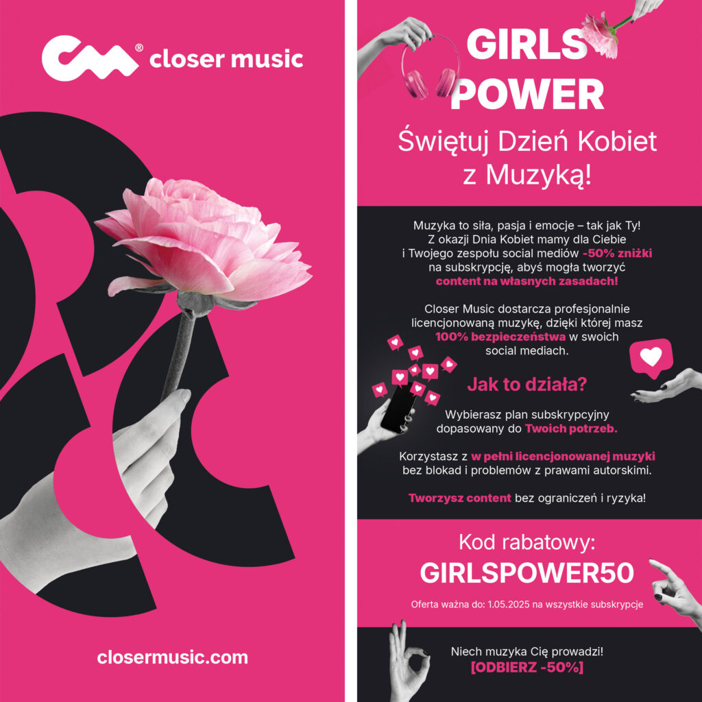 Projekt ulotki DL dla Closer Music.